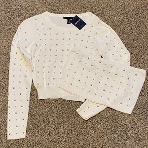 FOREVER 21 white silver studded cardigan sweater and matching studded tu…